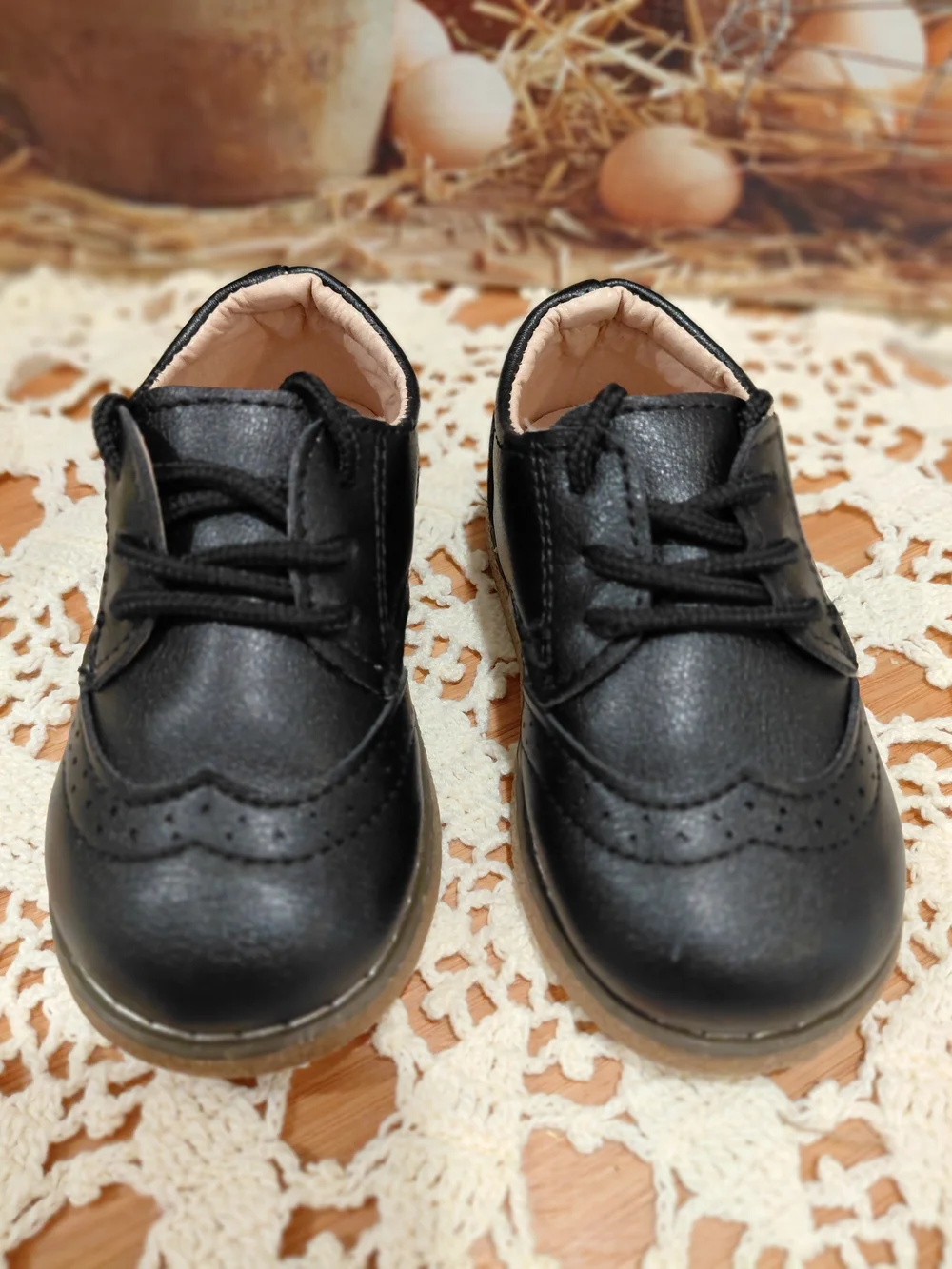 Classic Black Kids' Dress Shoes with Lace-Up Closure